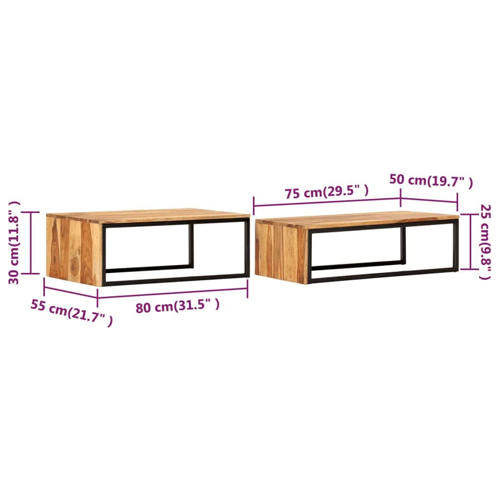Brown Solid Sheesham Wood Nesting Coffee Table Set of 2 Z885688