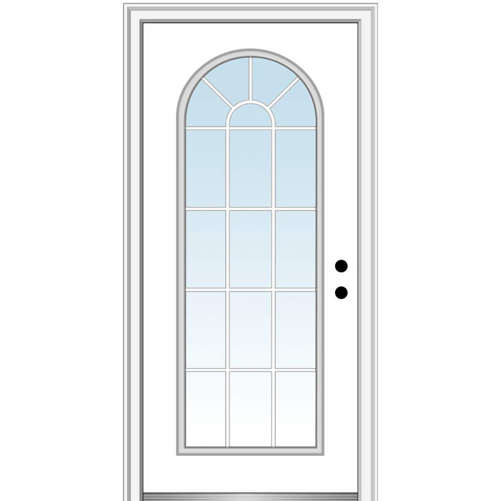 Steel Primed Left Hand In-Swing Prehung Front Door Full Lite Round Top Clear Glass 36" x 80" R650