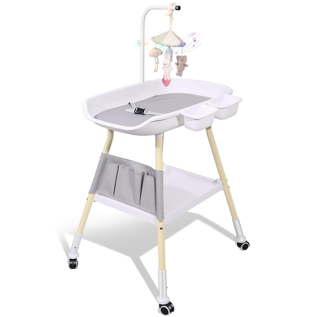 Adjustable Height Baby Changing Table with Changing Pad and Storage H348