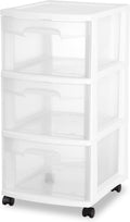 Plastic Storage Drawer Cart with 3 Drawers and Wheels, White H497099