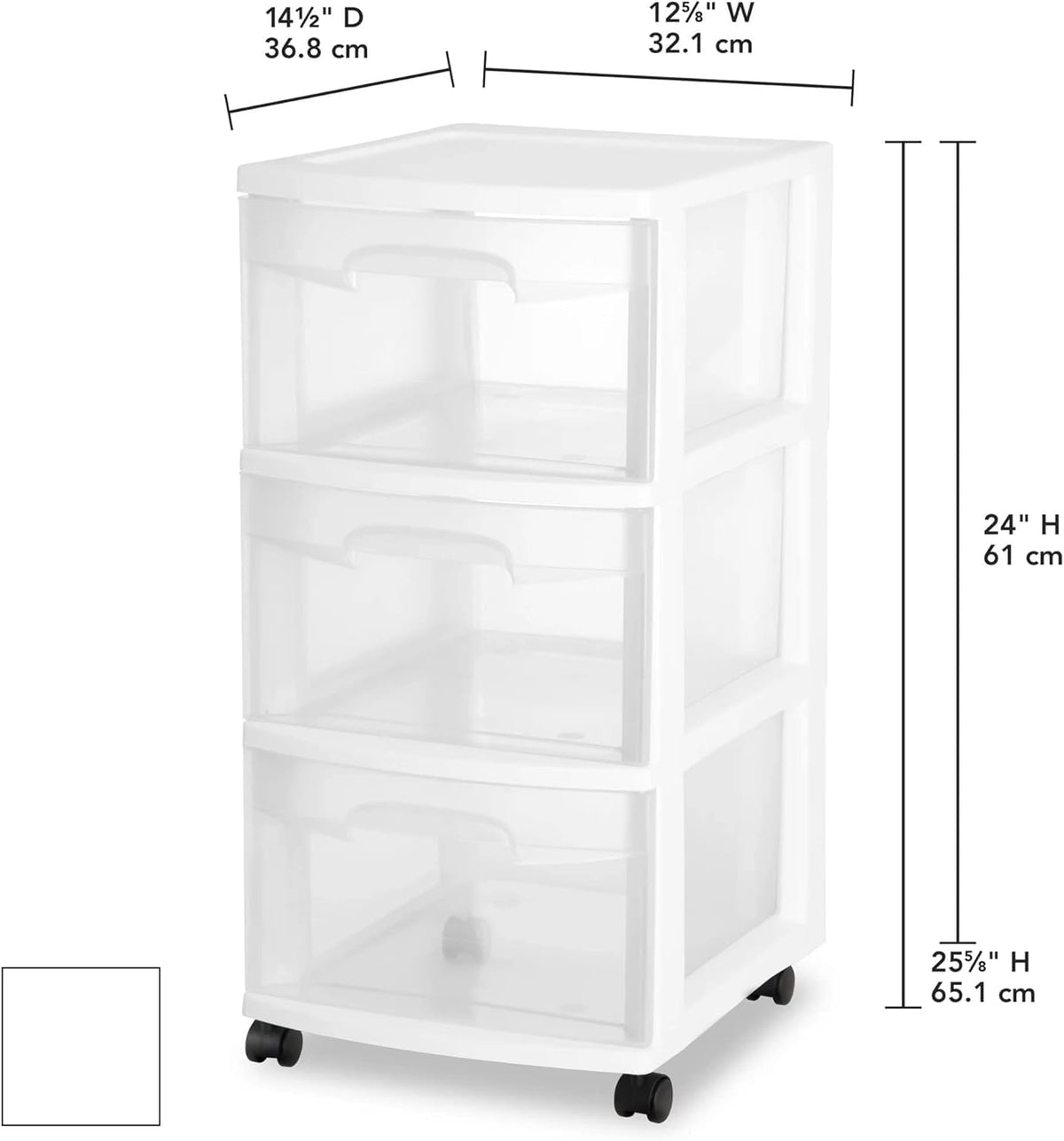 Plastic Storage Drawer Cart with 3 Drawers and Wheels, White H497099