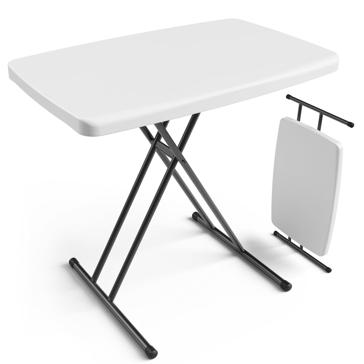 Folding Table 30 Inch Adjustable Height White Granite M92896