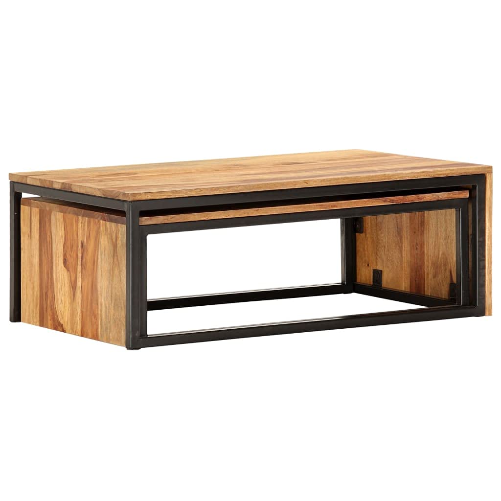 Brown Solid Sheesham Wood Nesting Coffee Table Set of 2 Z885688