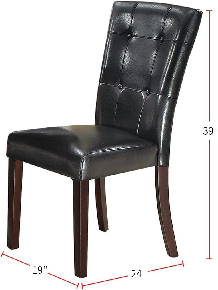 Black Faux Leather Tufting Parson Chairs Set of 2 D6654