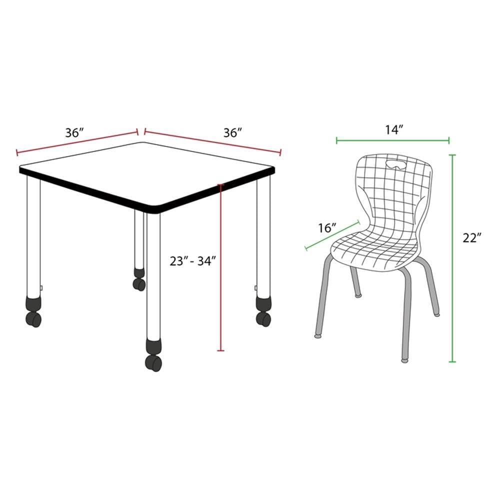 36" Square Mobile Table with 4 Stack Chairs F778