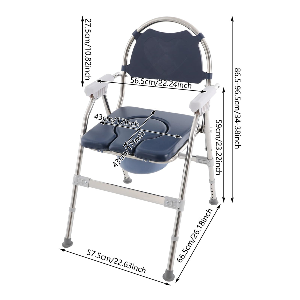 3 in 1 Commode Chair with Arms, Adjustable Height, Padded Seat, Toilet Bucket G403167