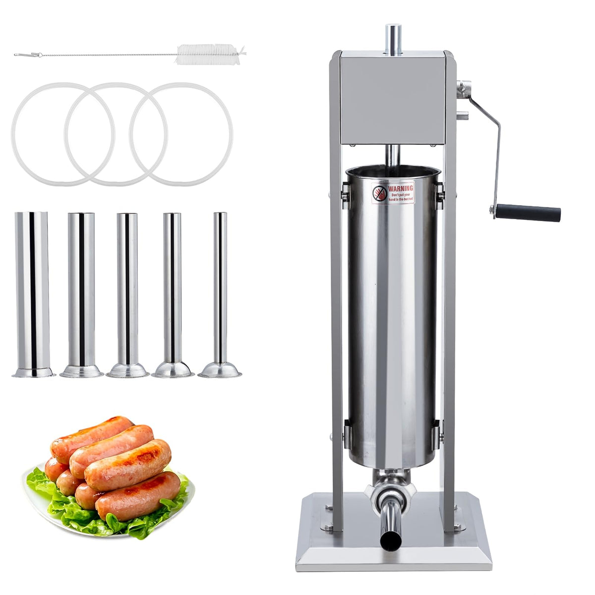 15LBS Stainless Steel Manual Sausage Stuffer with 5 Stuffing Tubes P1366