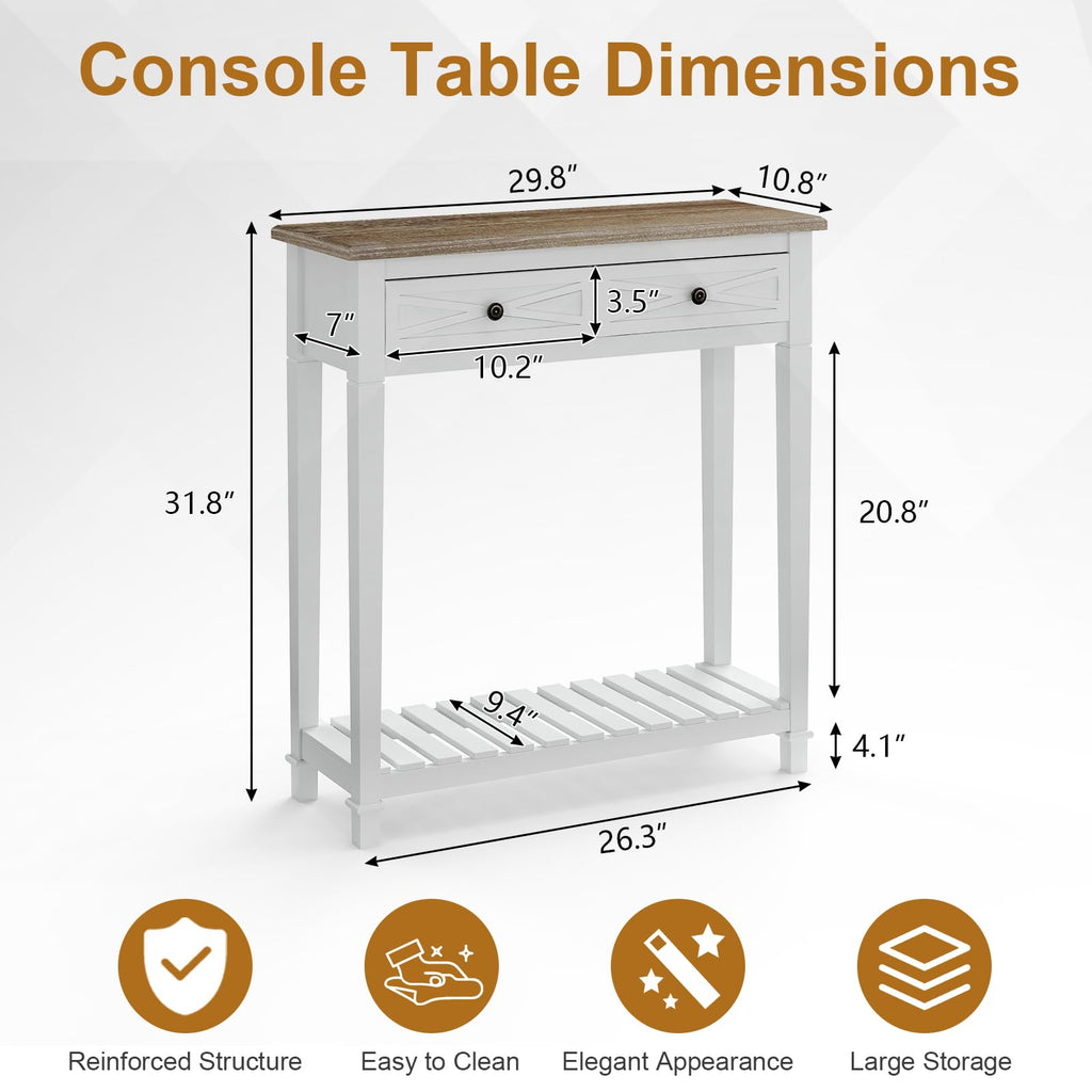 Narrow Console Table with 2 Drawers and Shelf P8711