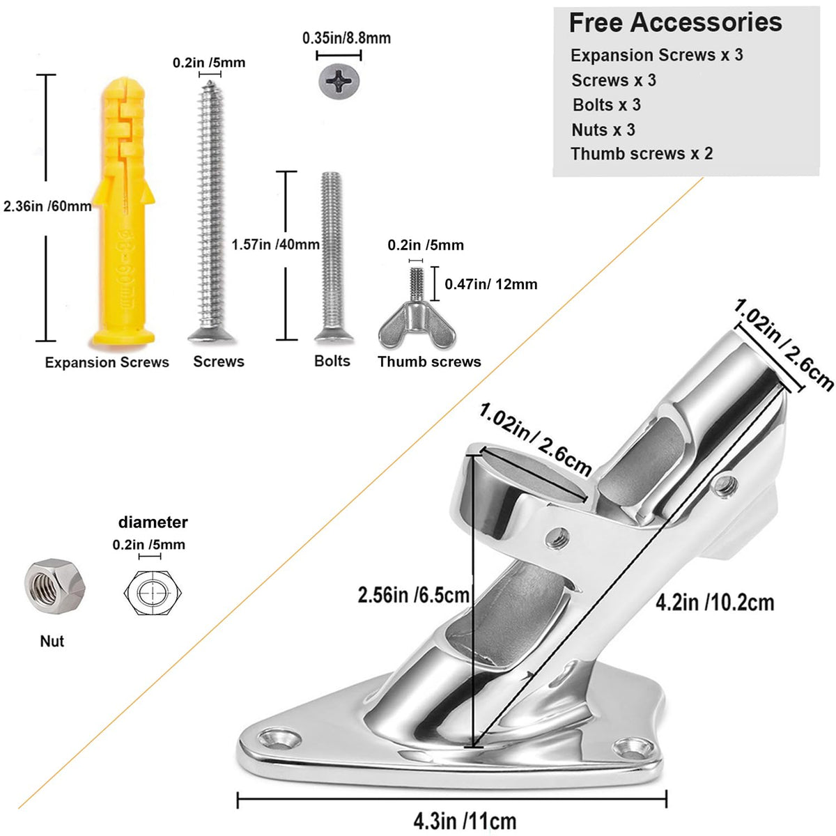 Flag Pole Bracket, 316 Marine Grade Stainless Steel J90448