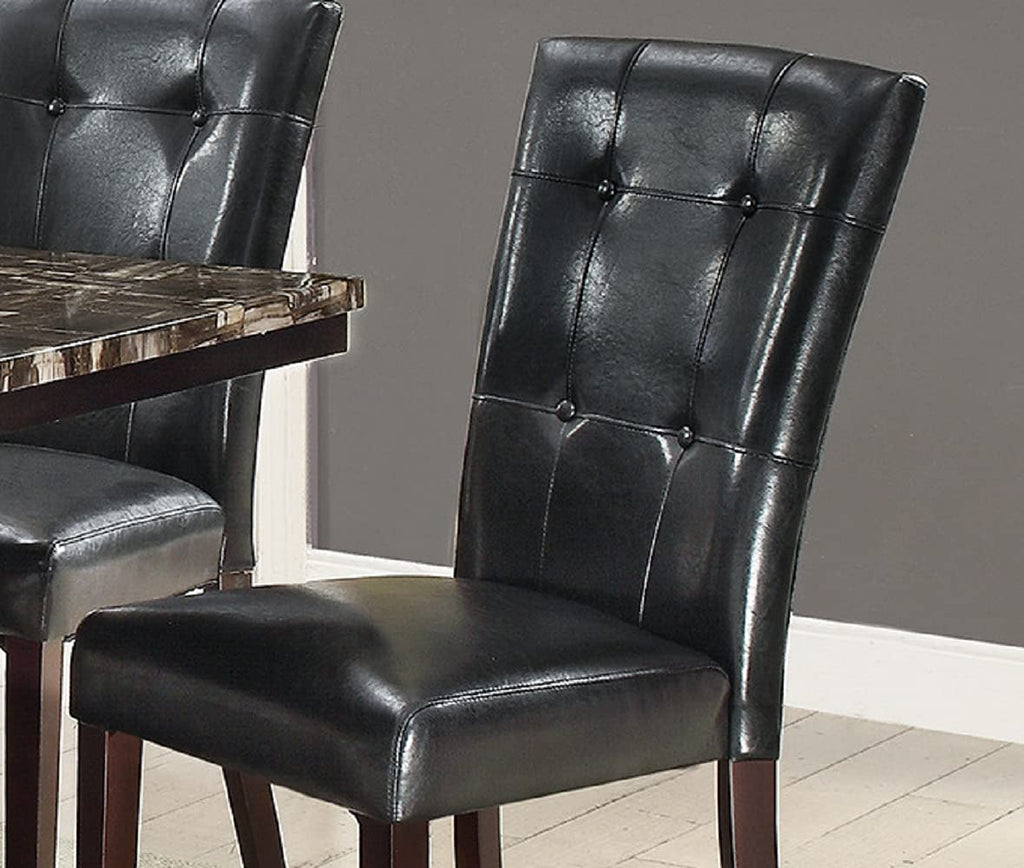 Black Faux Leather Tufting Parson Chairs Set of 2 D6654