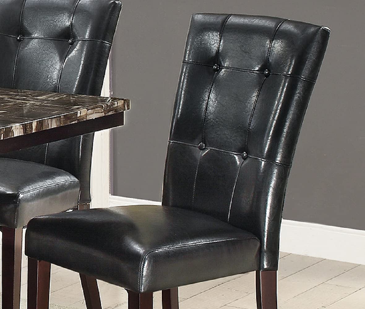 Black Faux Leather Tufting Parson Chairs Set of 2 D6654