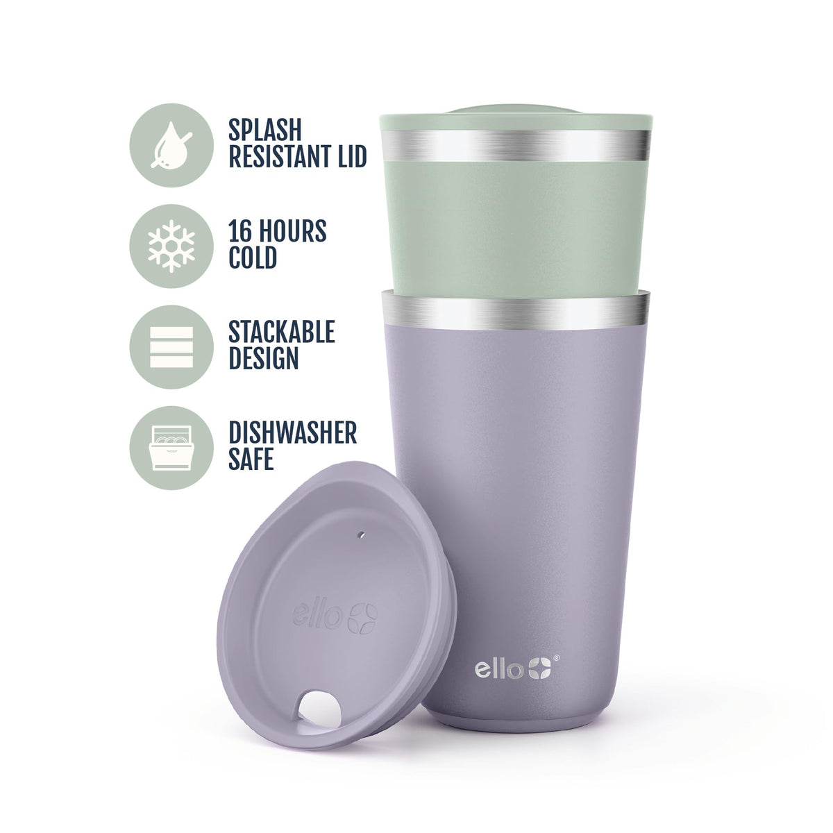 16oz Stainless Steel Stacking Cups with Lids, 2 Pack C7833