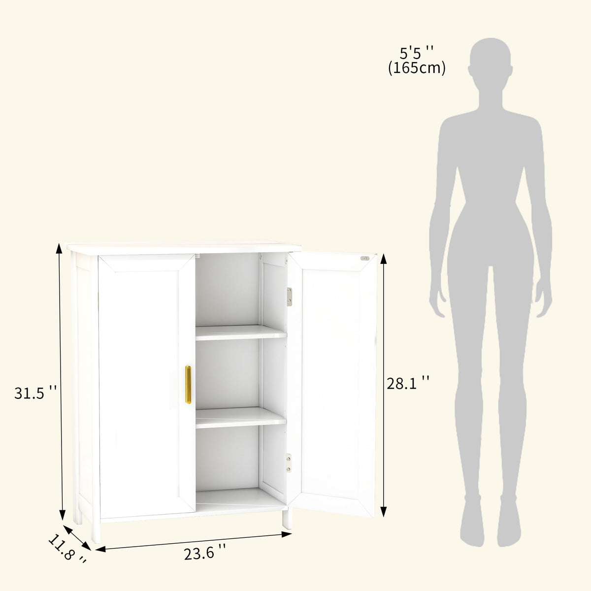 White 2 Door Bathroom Floor Storage Cabinet N360