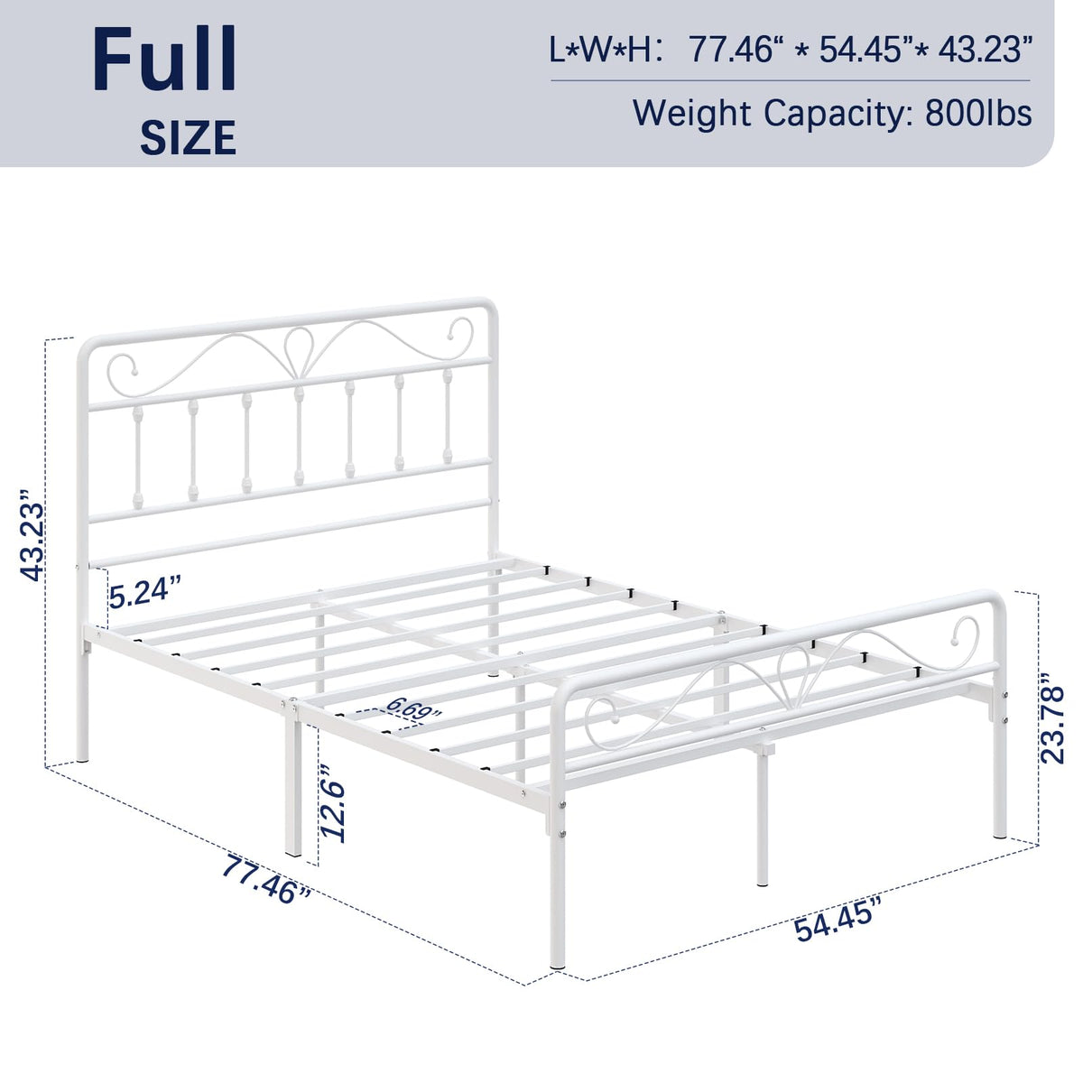 White Metal Full Size Platform Bed Frame with Headboard and Footboard T299