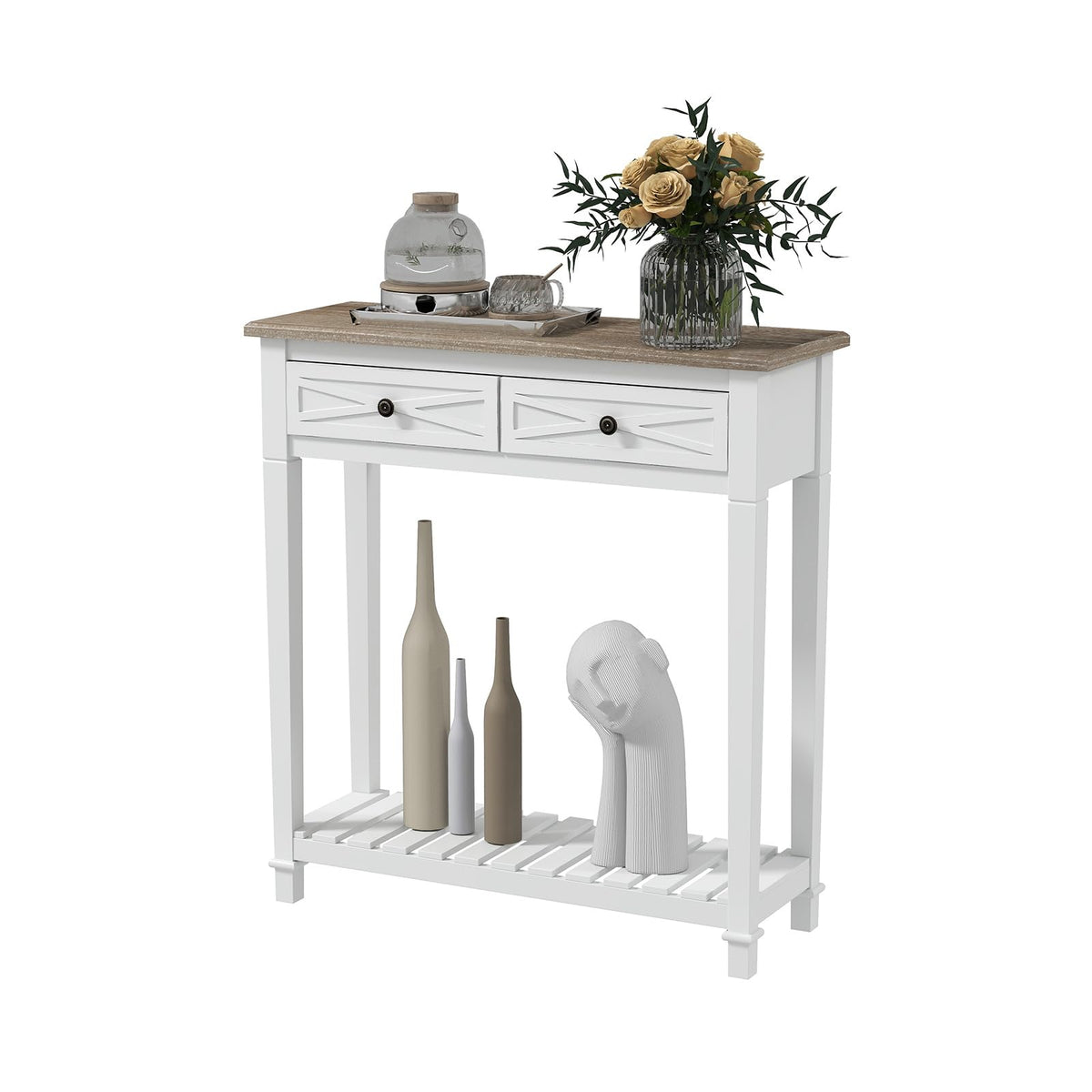 Narrow Console Table with 2 Drawers and Shelf P8711