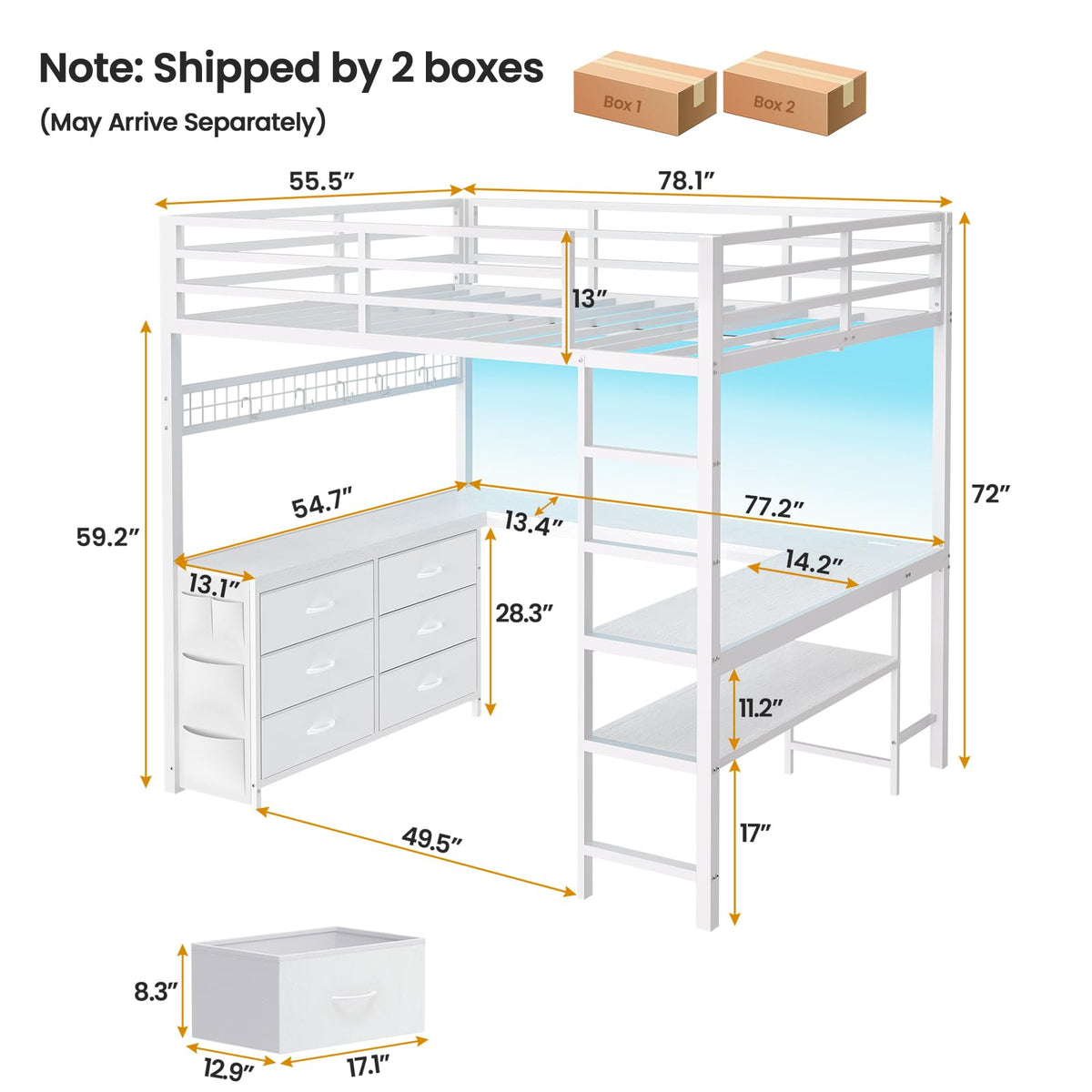 Full Size Loft Bed with U-Shaped Desk and 6 Storage Drawers K129723