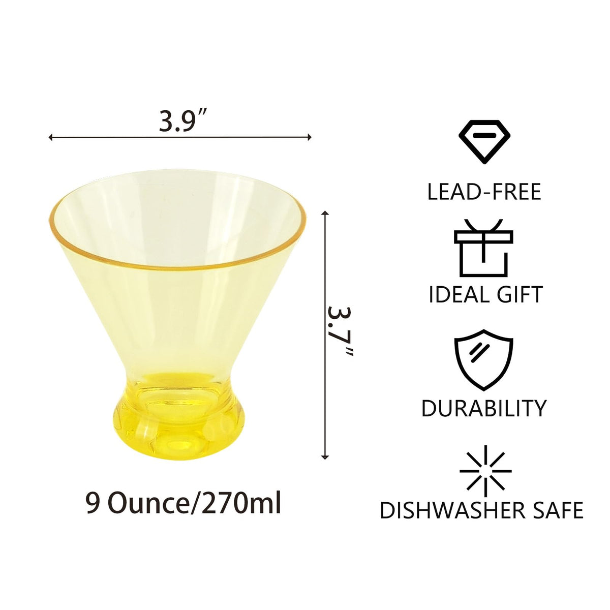 9 oz Stemless Acrylic Martini Glasses Set of 6 V2187