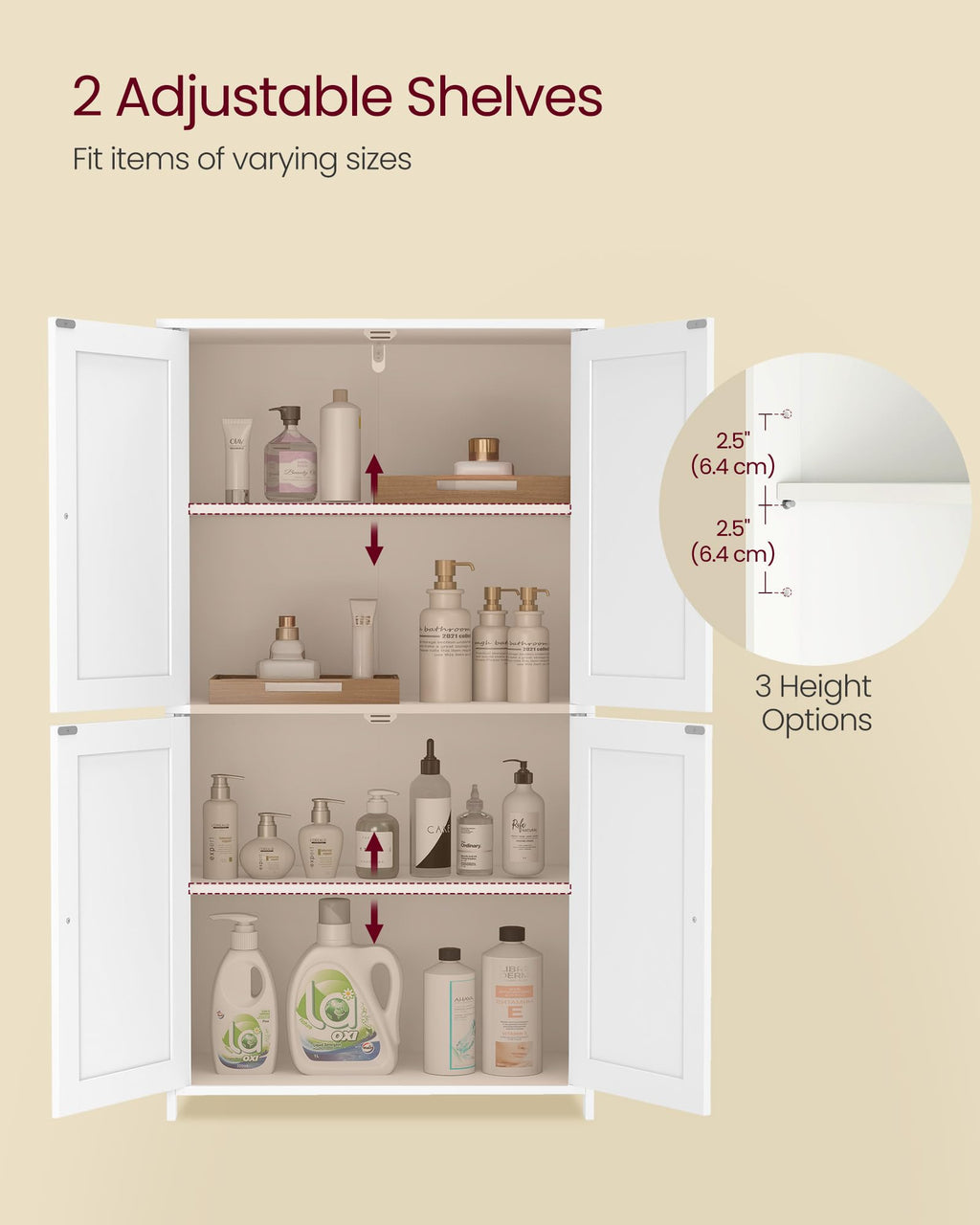 Floor Storage Cabinet with 2 Adjustable Shelves and 4 Doors P403343