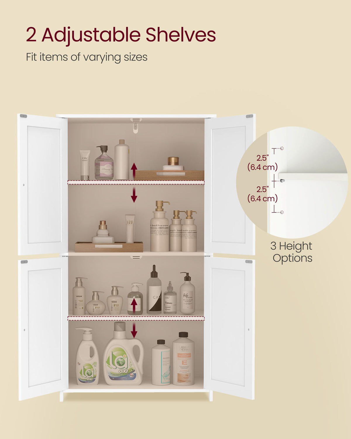 Floor Storage Cabinet with 2 Adjustable Shelves and 4 Doors P403343