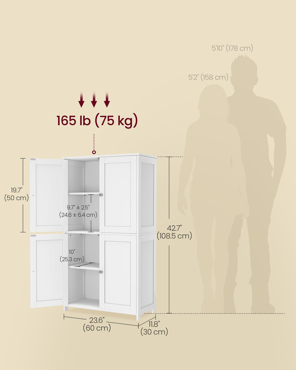 Floor Storage Cabinet with 2 Adjustable Shelves and 4 Doors P403343