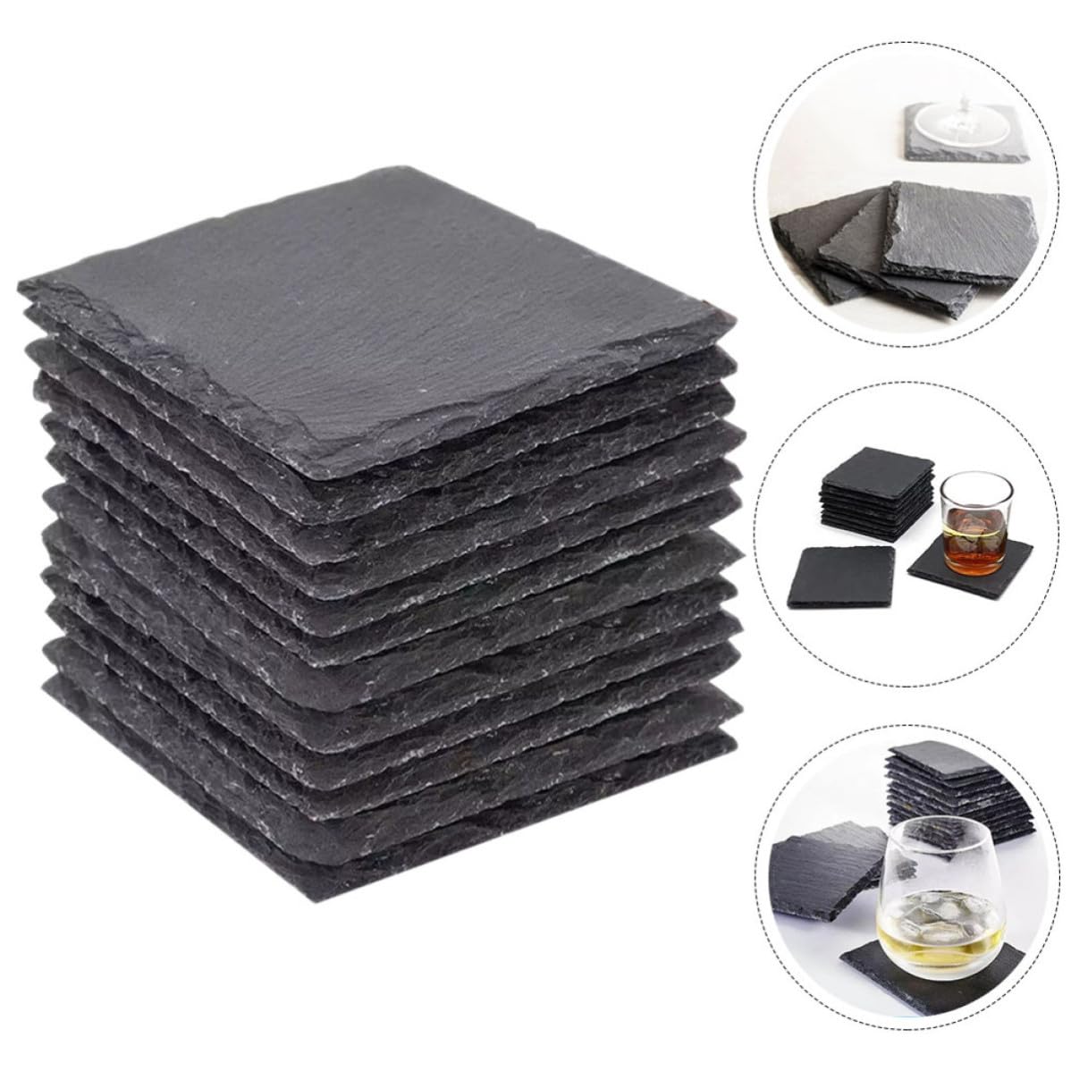 Natural Stone Coasters 12pcs with Non Slip Bottom Q147