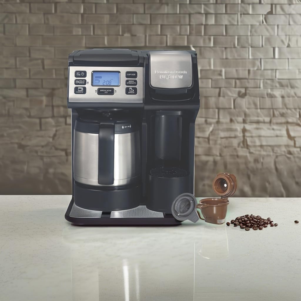 2-Way Coffee Maker with K-Cup Pods or Grounds, Black and Stainless E39147