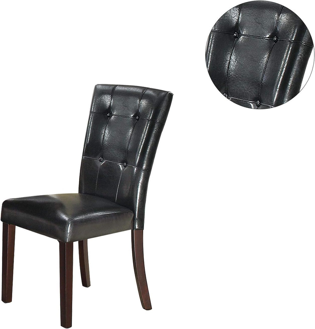Black Faux Leather Tufting Parson Chairs Set of 2 D6654