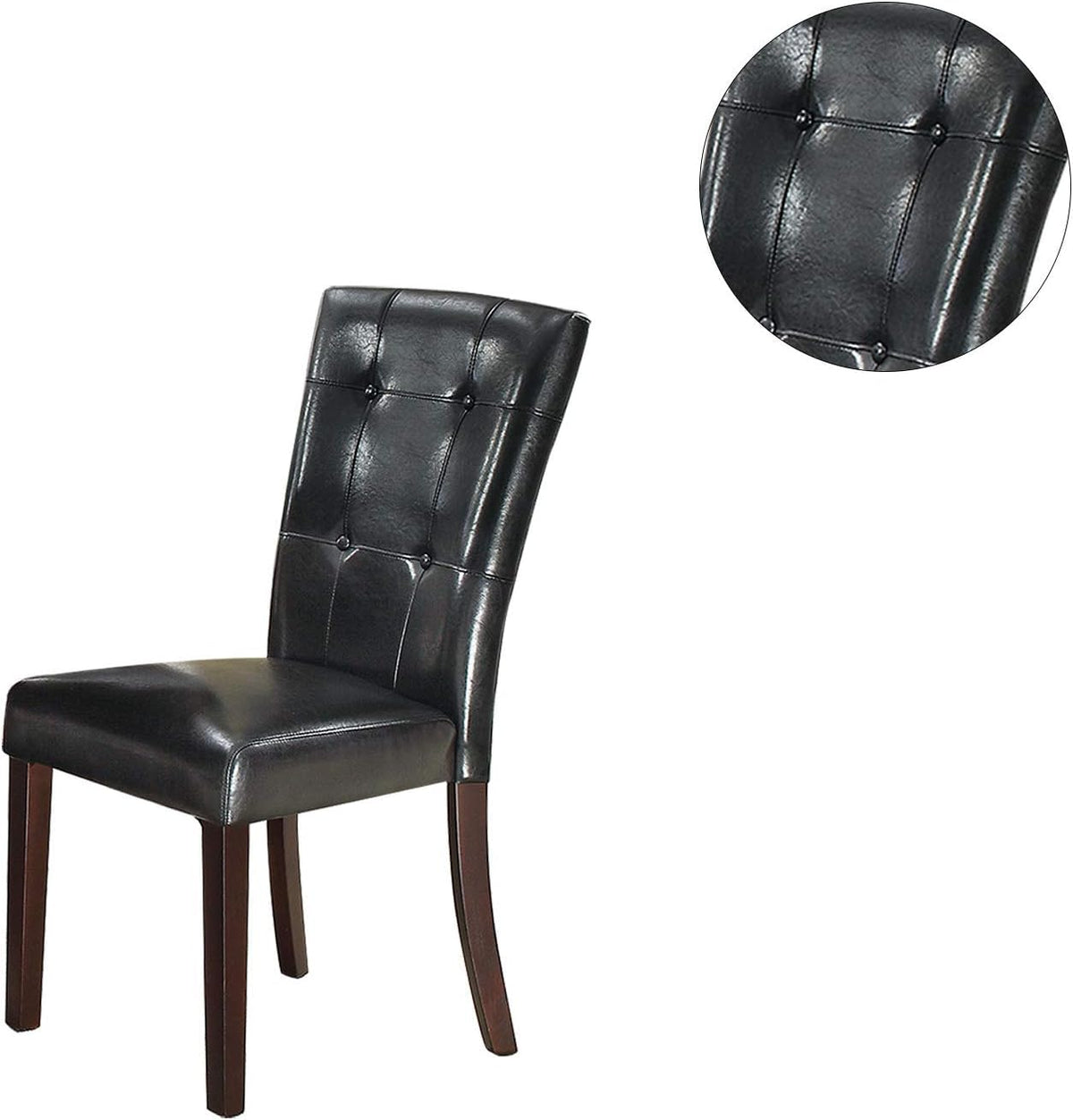 Black Faux Leather Tufting Parson Chairs Set of 2 D6654