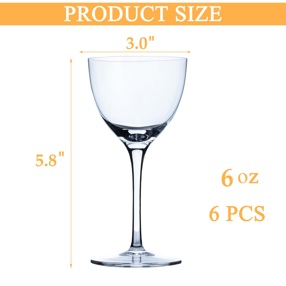 6oz Hand Blown Lead-Free Crystal Martini Glasses Set of 6 E32562