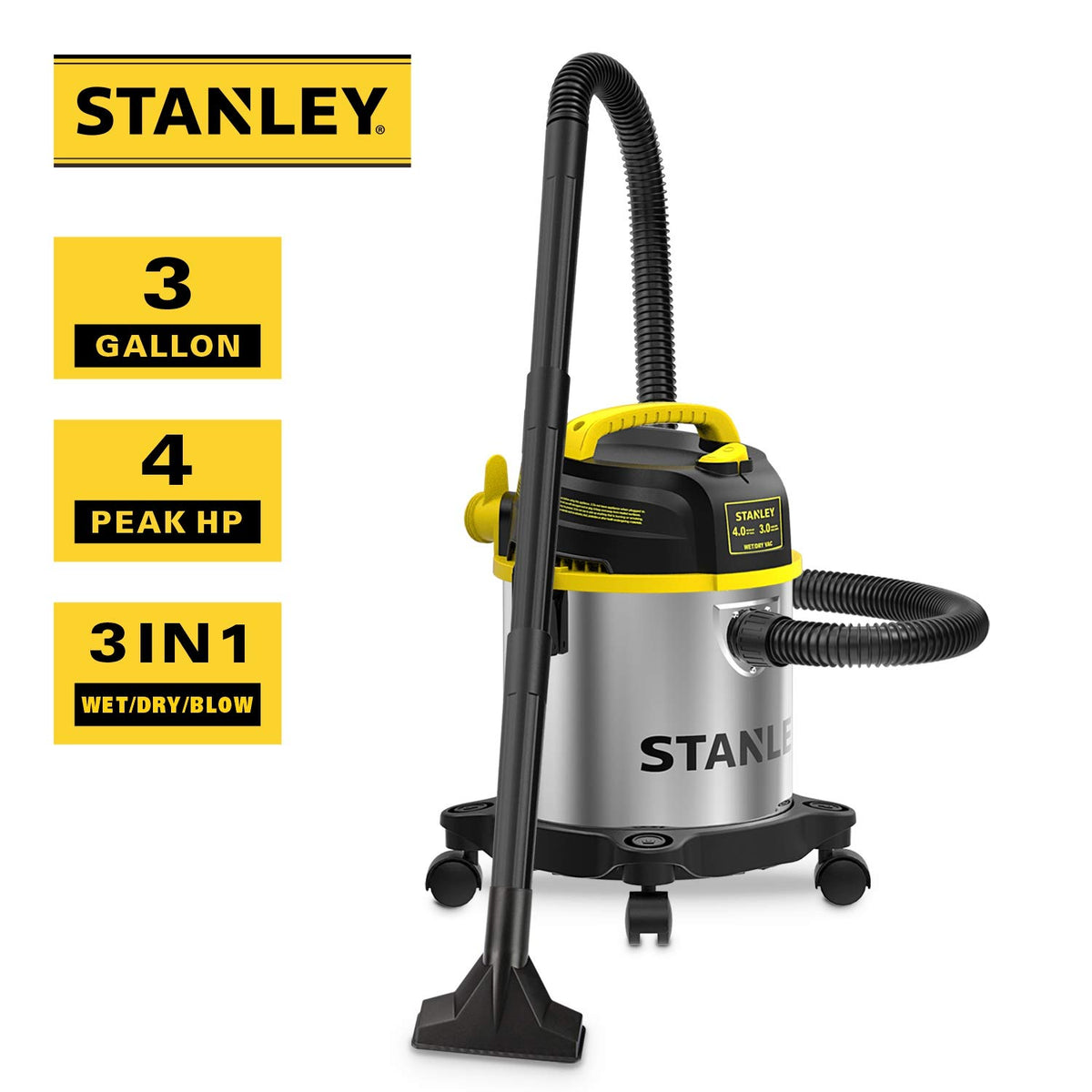 3 Gallon Stainless Steel Wet Dry Shop Vacuum Q4273