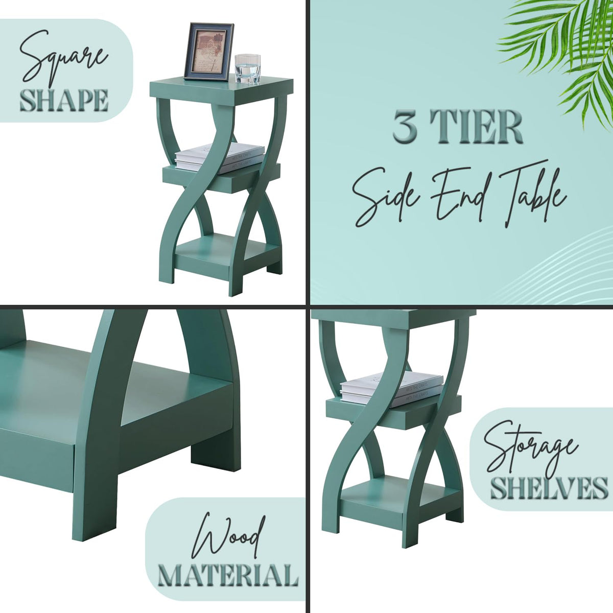 3-Tier Twisted Wood End Table with Open Storage Shelves Y1272