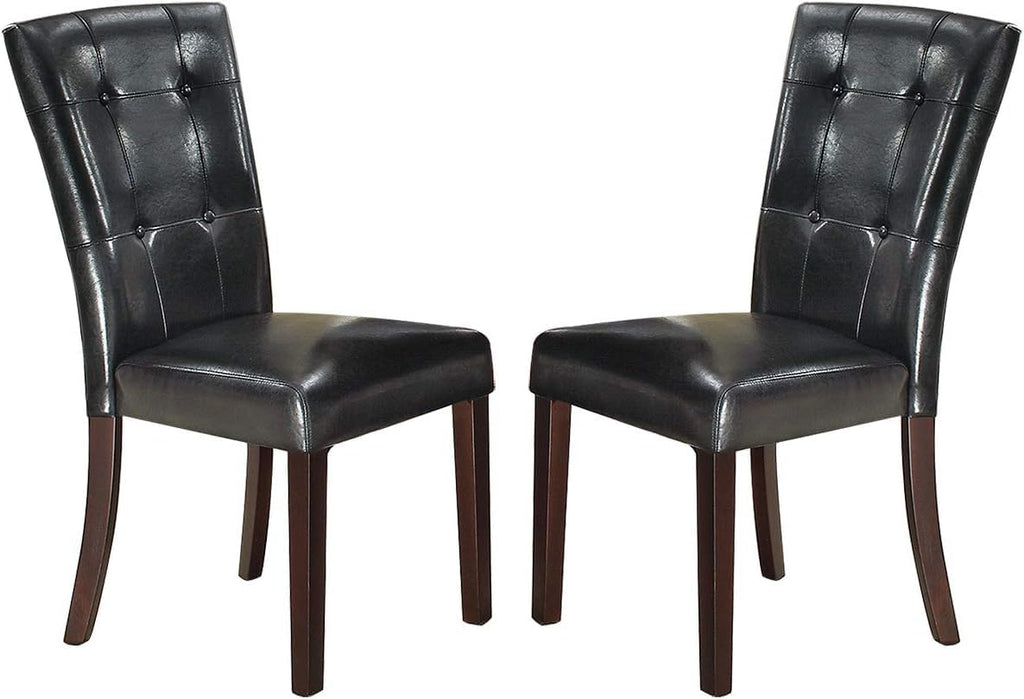 Black Faux Leather Tufting Parson Chairs Set of 2 D6654