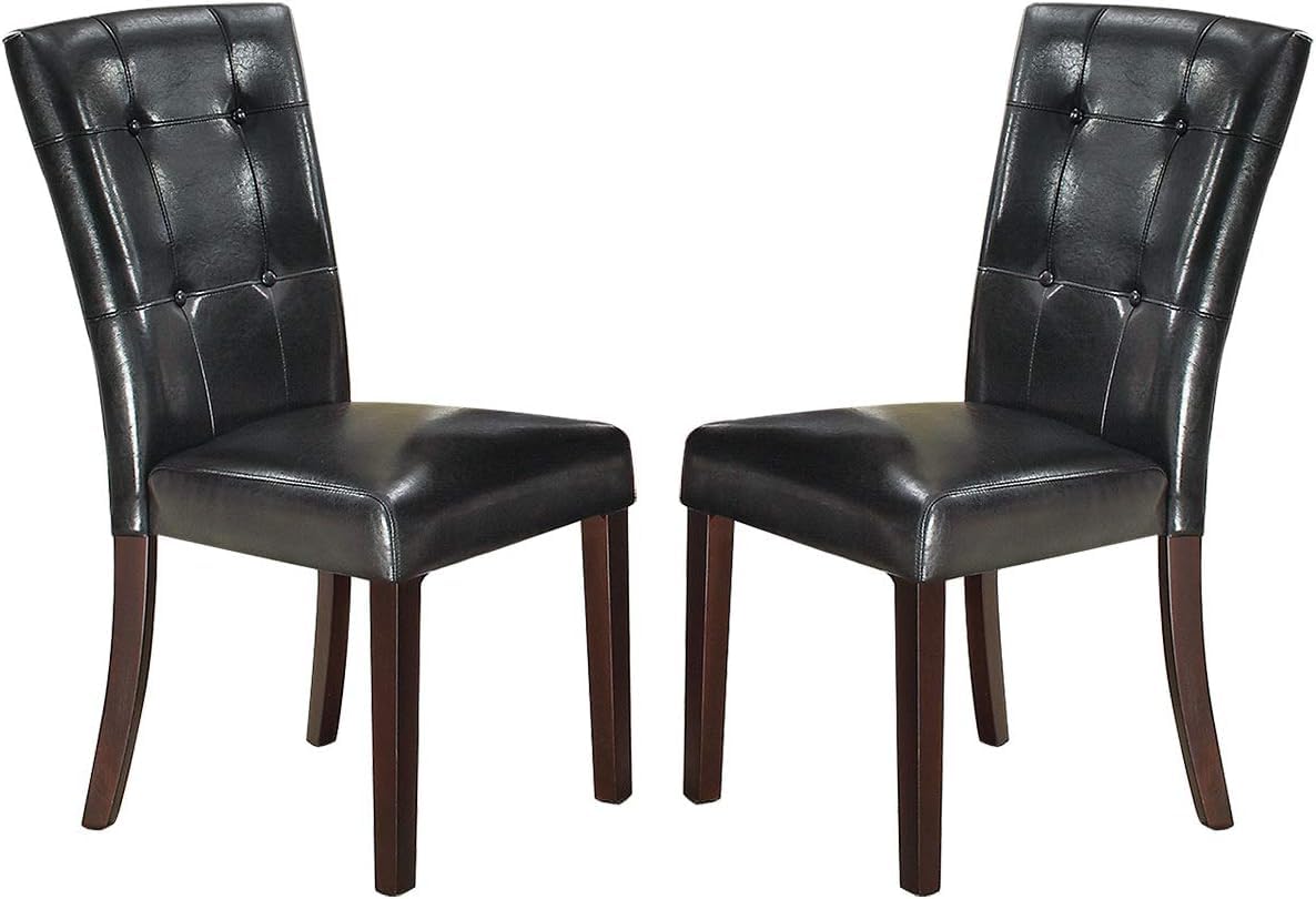 Black Faux Leather Tufting Parson Chairs Set of 2 D6654
