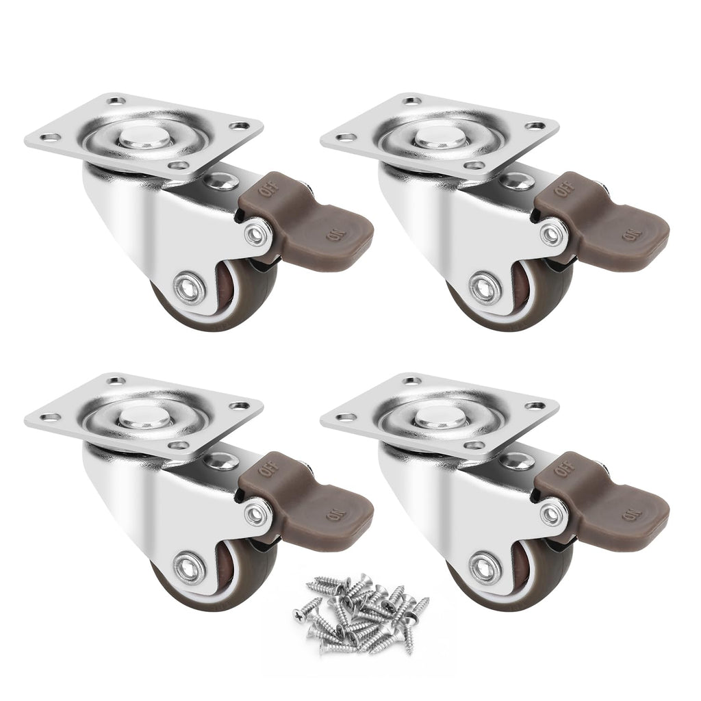 1 Inch TPE Rubber Swivel Caster Wheels Set of 4 with Brakes G11924