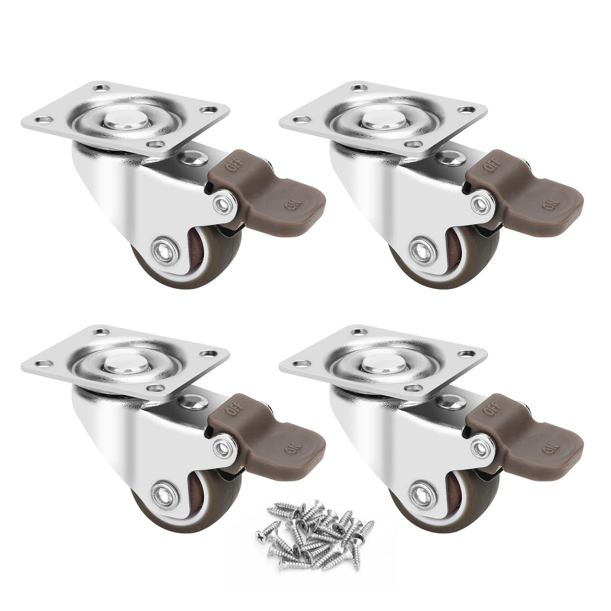 1 Inch TPE Rubber Swivel Caster Wheels Set of 4 with Brakes G11924