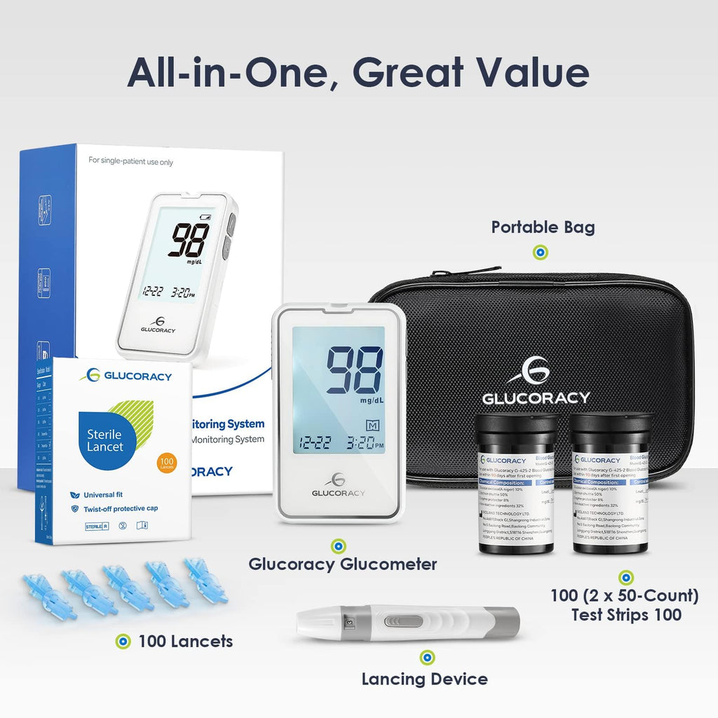 Blood Glucose Monitor Kit with 100 Test Strips B973