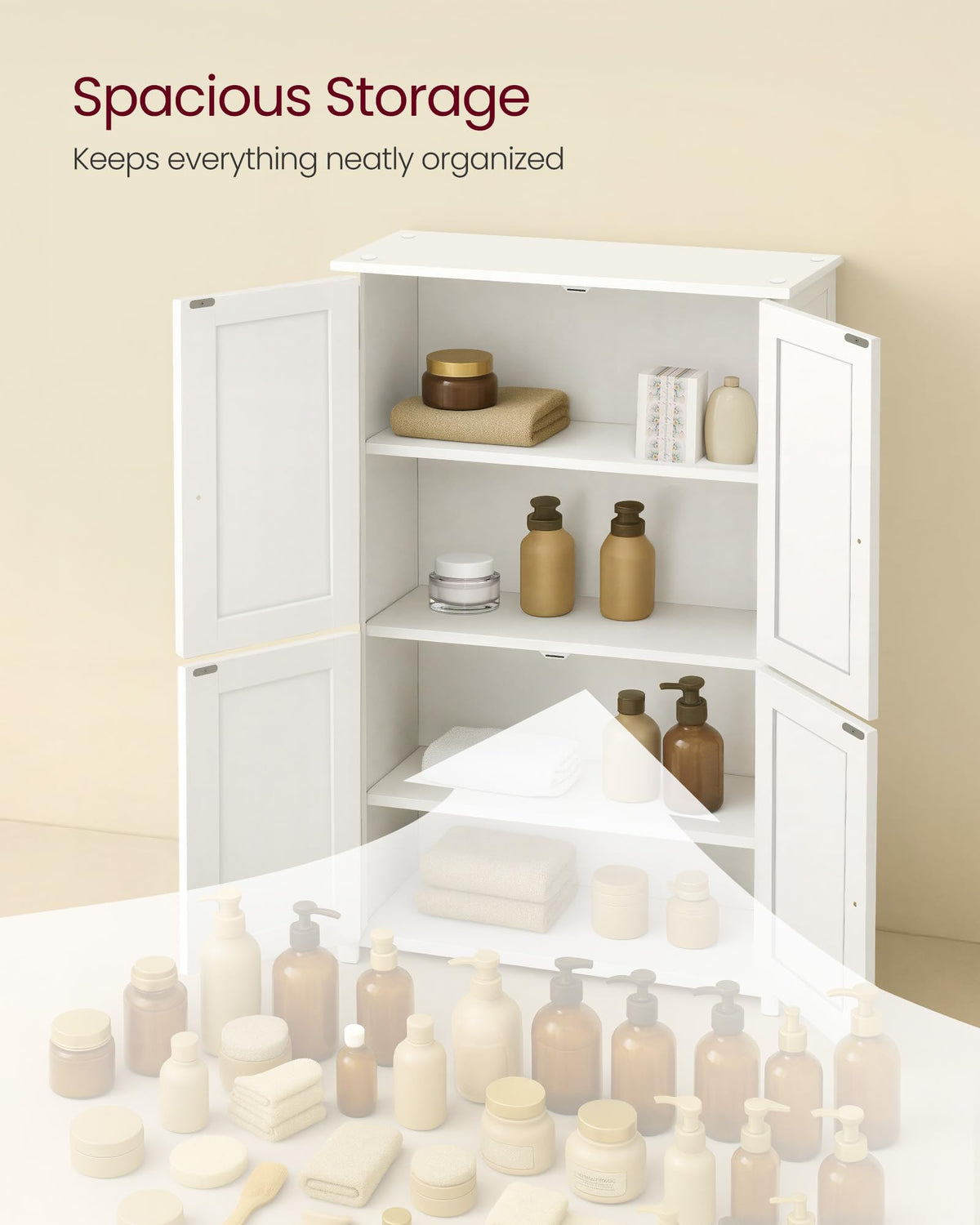 Floor Storage Cabinet with 2 Adjustable Shelves and 4 Doors P403343