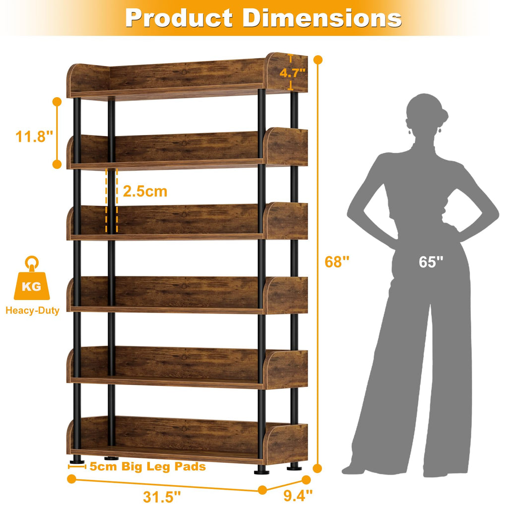 6-Tier Tall Open Bookshelf with Metal Frame L172039