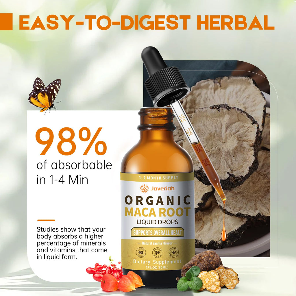 Organic Maca Root Liquid Drops with Ashwagandha 2 Fl Oz Q777