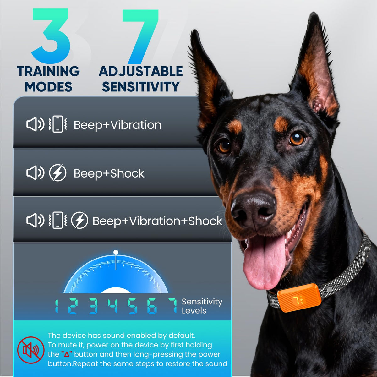 Dog Bark Collar with 7 Sensitivity, 3 Modes I248