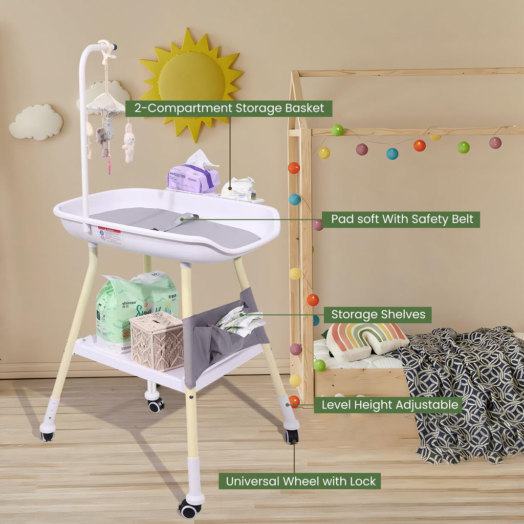 Adjustable Height Baby Changing Table with Changing Pad and Storage H348