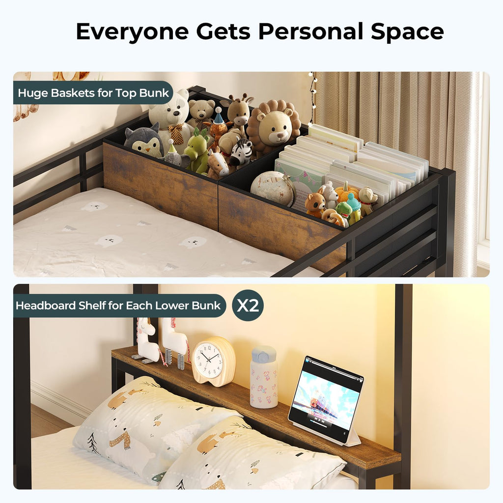 Black Triple Bunk Bed Twin Over Twin with Storage Staircase B379560