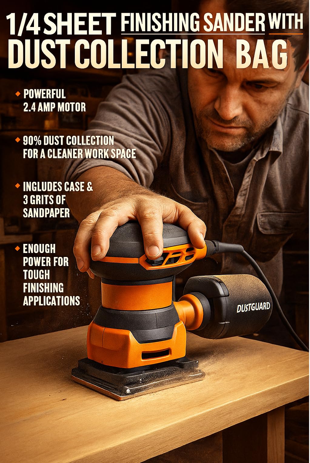 2.4 Amp Corded 1/4 Sheet Sander Kit with 3 Sanding Sheets A8323