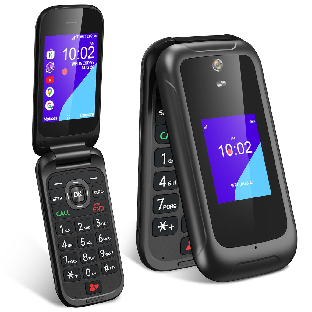 4G Flip Phone Unlocked Dual Screen Basic Phone Black I305