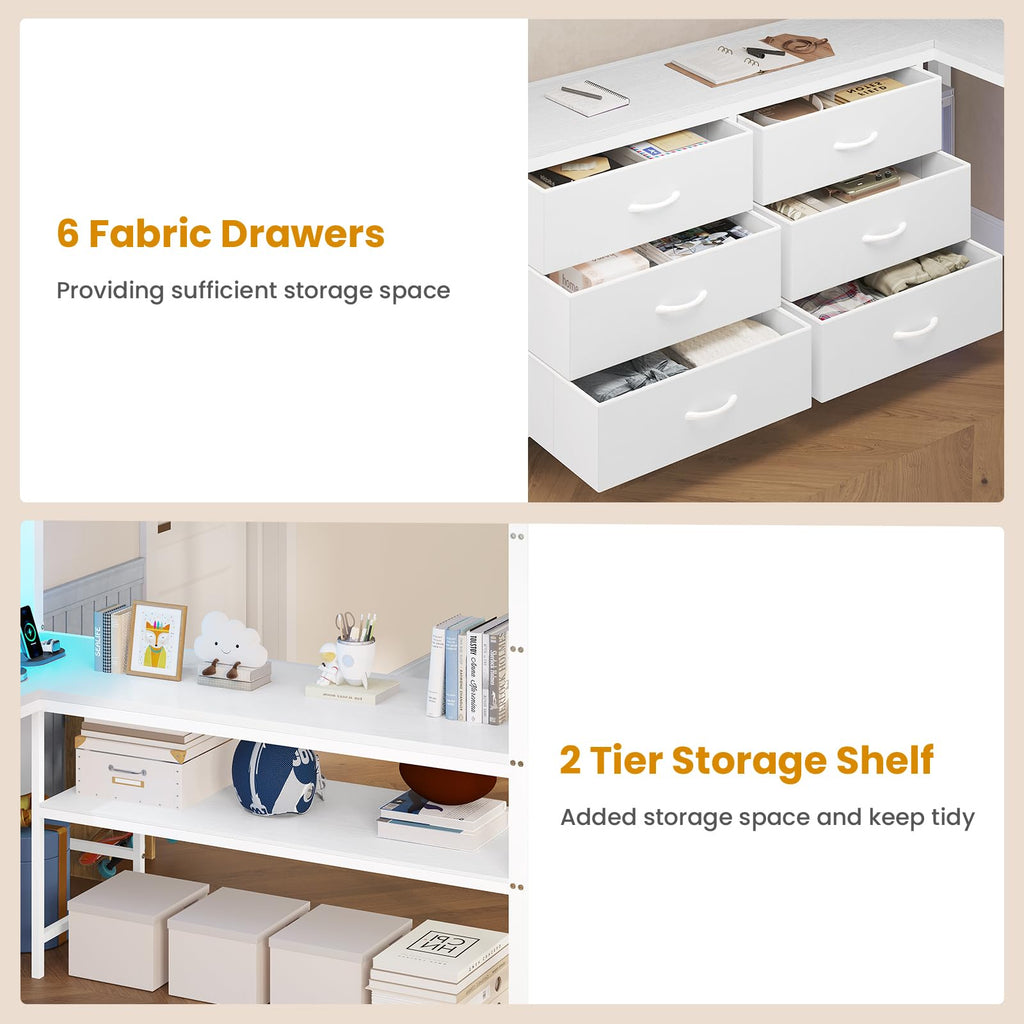 Full Size Loft Bed with U-Shaped Desk and 6 Storage Drawers K129723