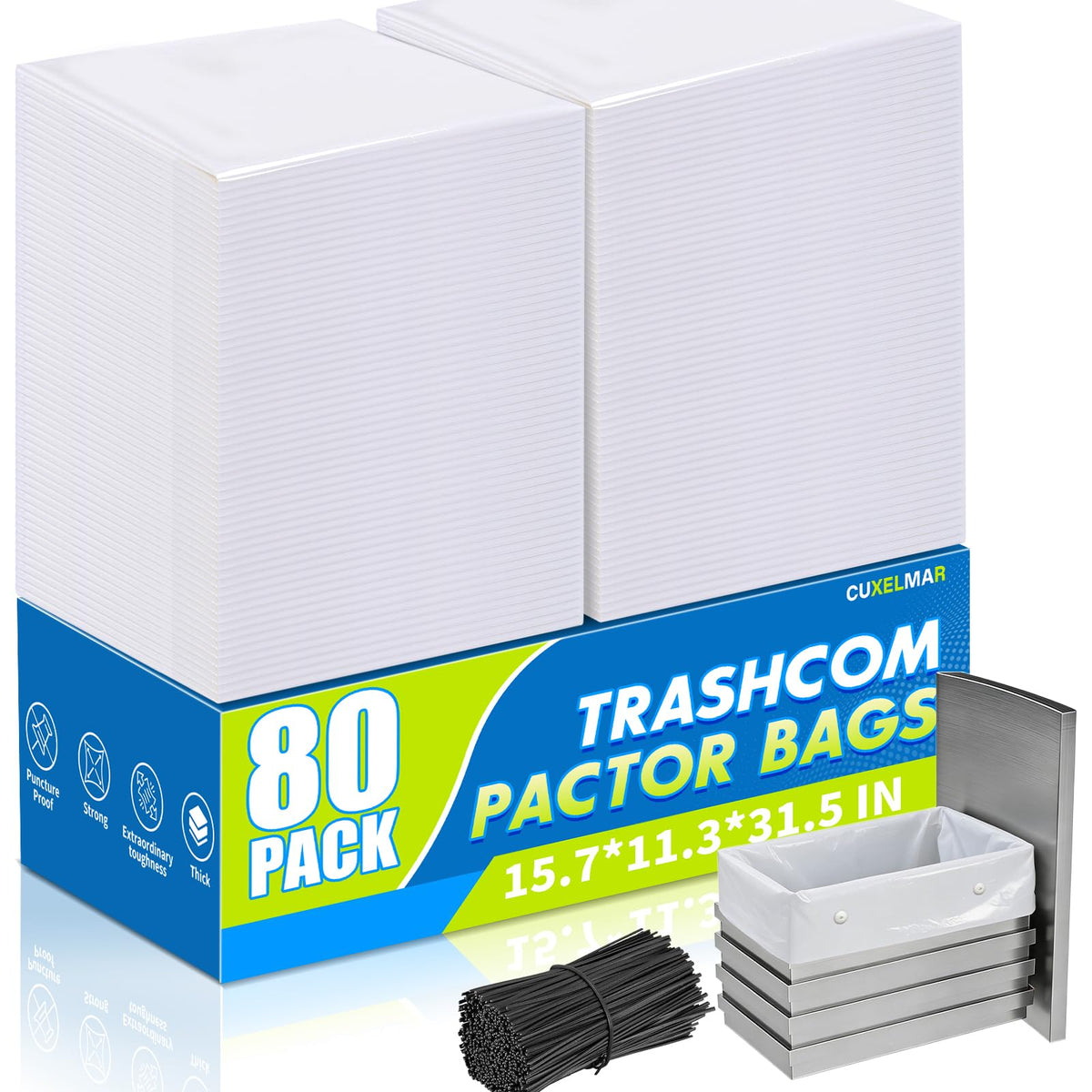 80-pack 2.6 mils White Trash Compactor Bags with Twist Ties M702768