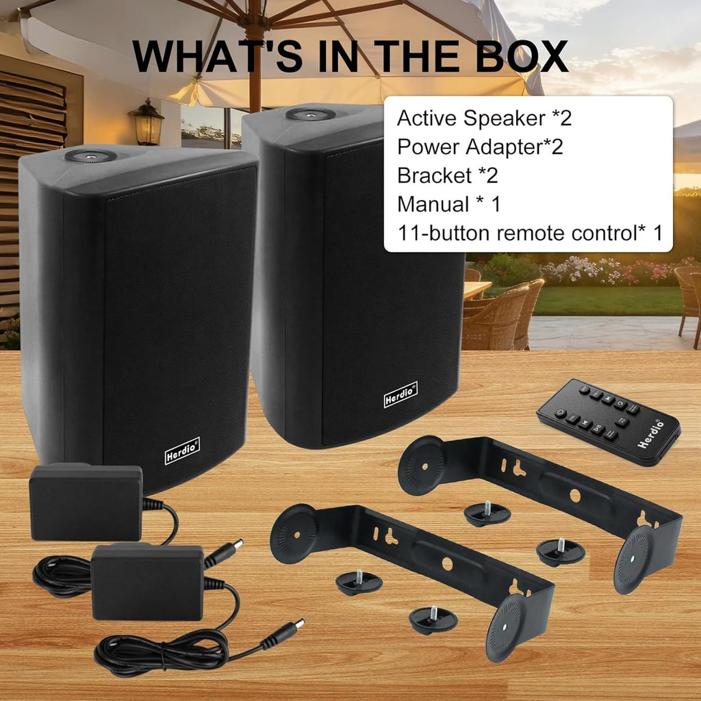 5.25" 300W Bluetooth Outdoor Speakers IPX5 Waterproof Black 2-Pack H599