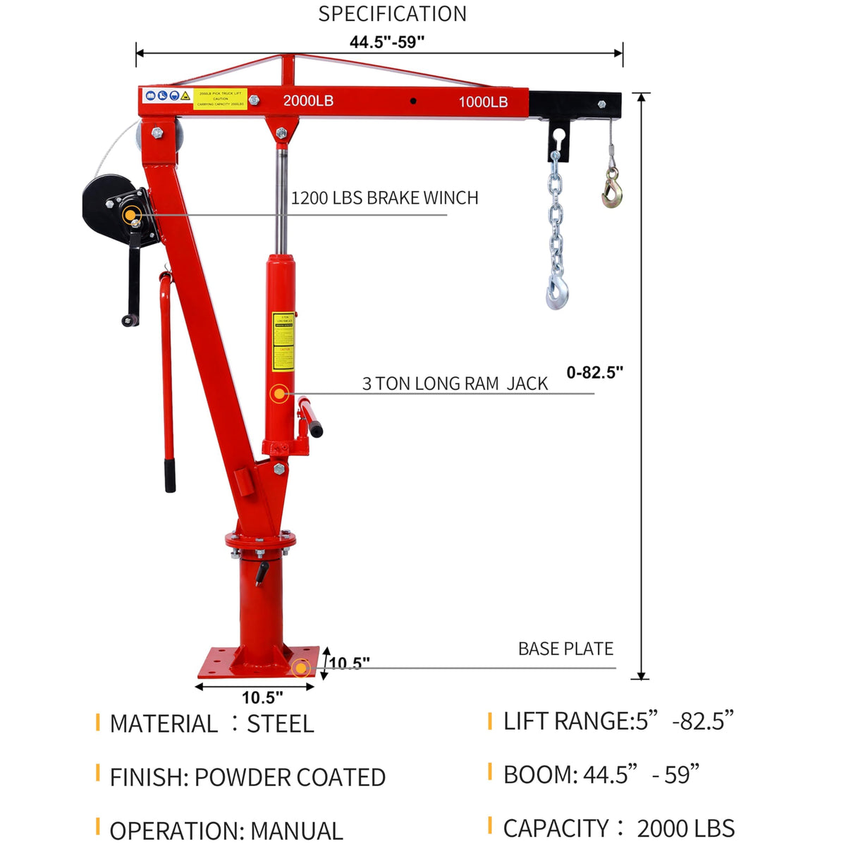 2000 lbs Hydraulic Truck Bed Jib Crane R979