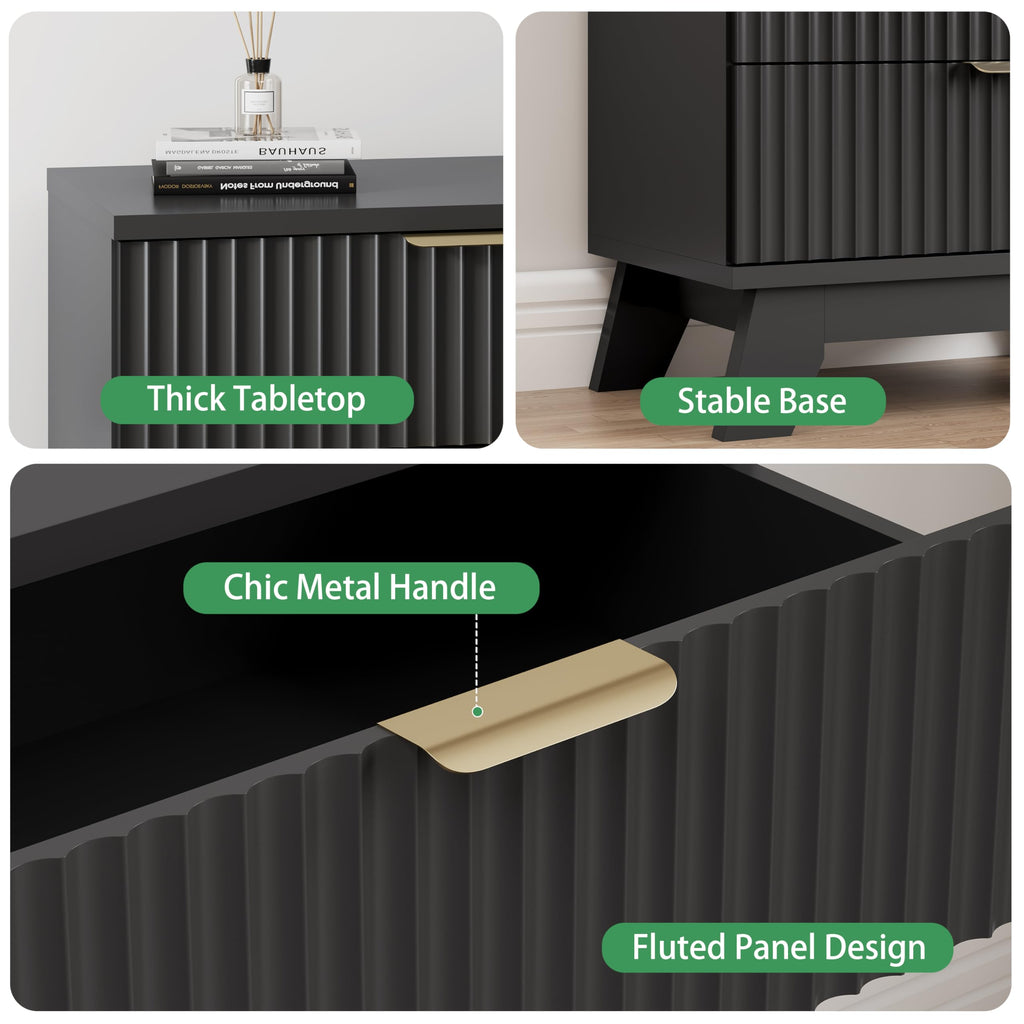 Black 3 Drawer Fluted Nightstand K706418