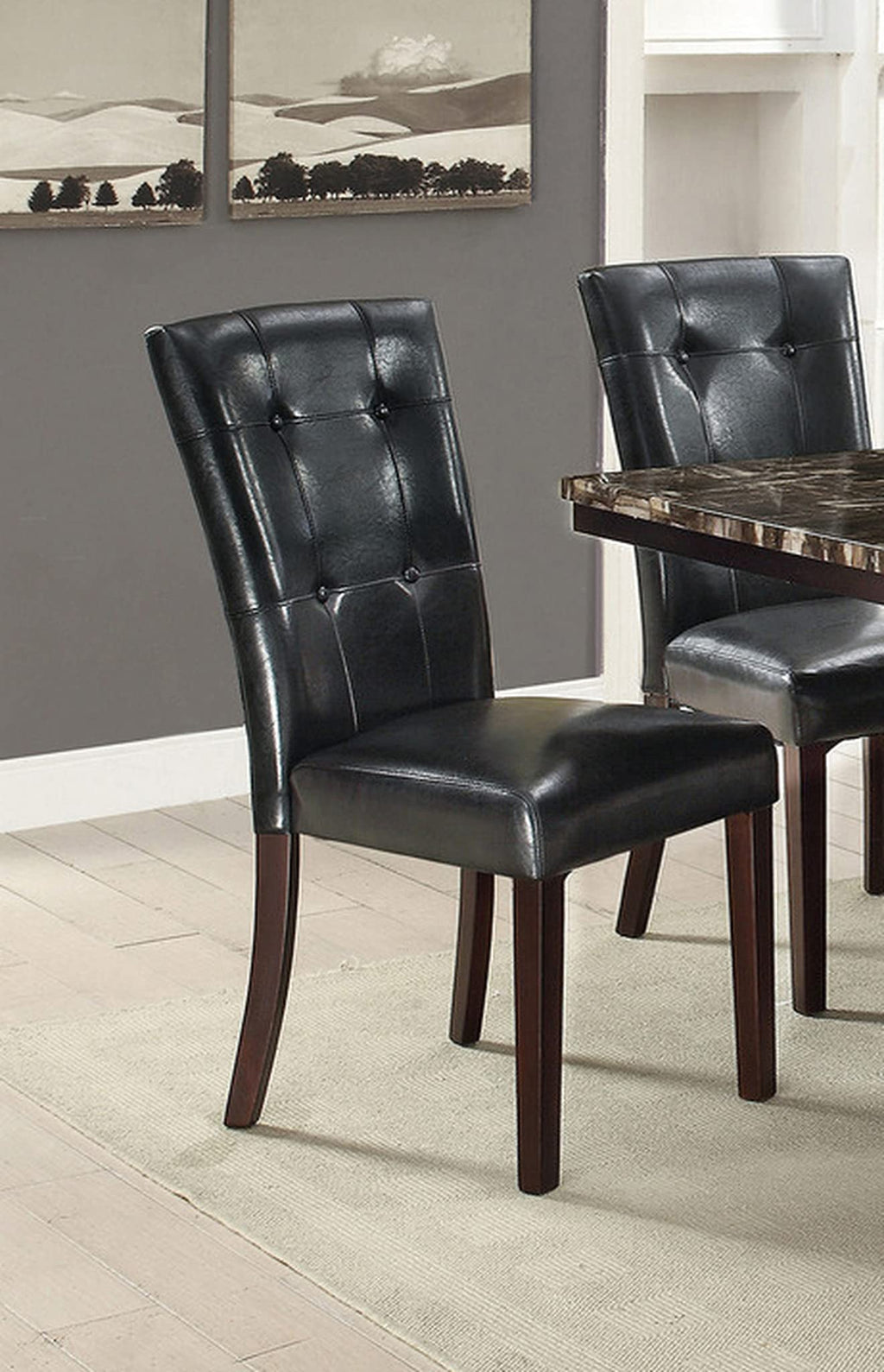 Black Faux Leather Tufting Parson Chairs Set of 2 D6654